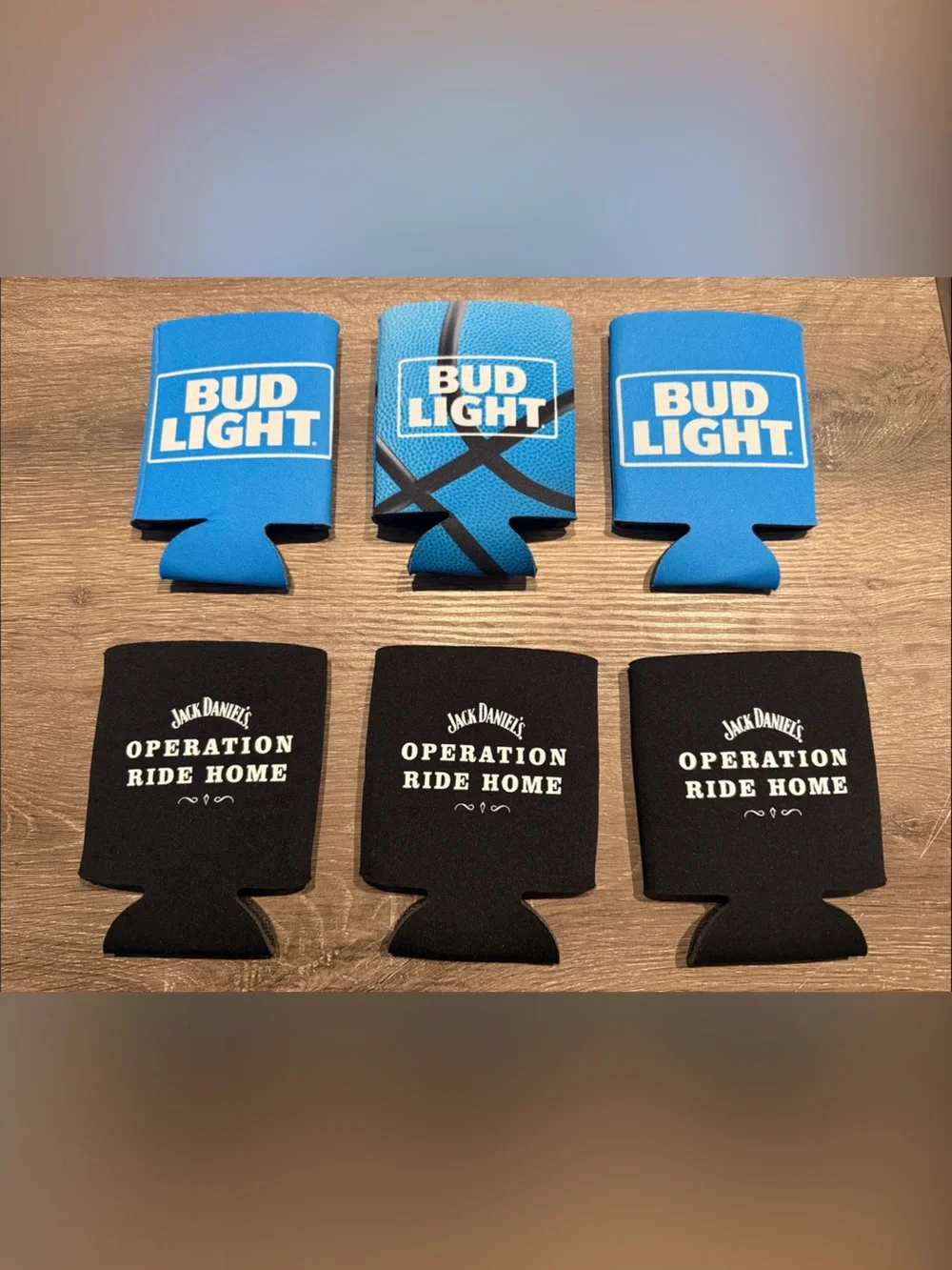 Bud Light & Jack Daniel's Can Coolers - Blue and Black Beverage Koozies (6-Pack)